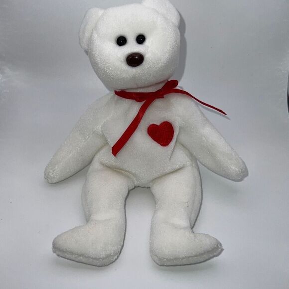 1994 Rare Valentino Stretch Style White TY Beanie Babies Collection Teddy Bear - Picture 1 of 9